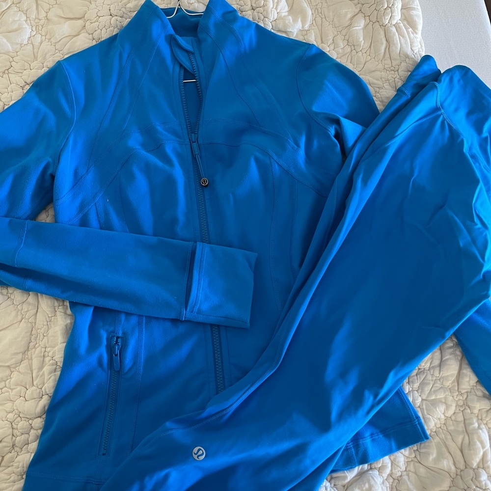 lululemon athletica Electric Blue Zip Jacket and Leggings Set